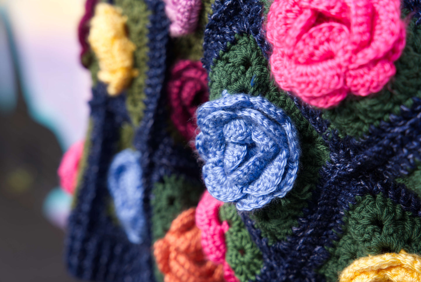Colorful Rose Flower Cardigan on Denim