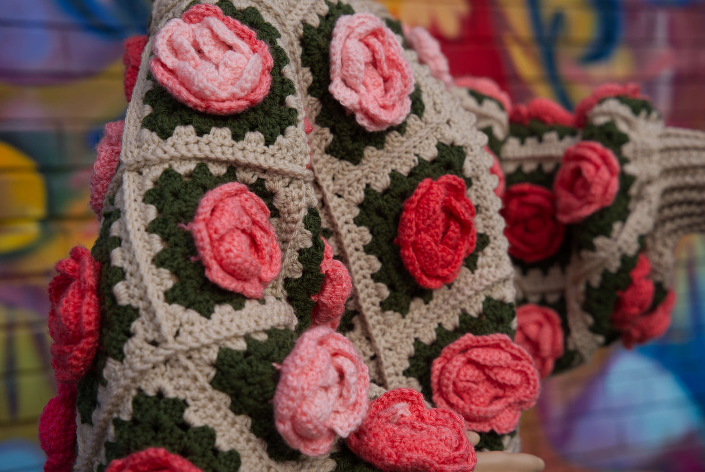 Coral Ombre Rose Flower Cardigan on Cream