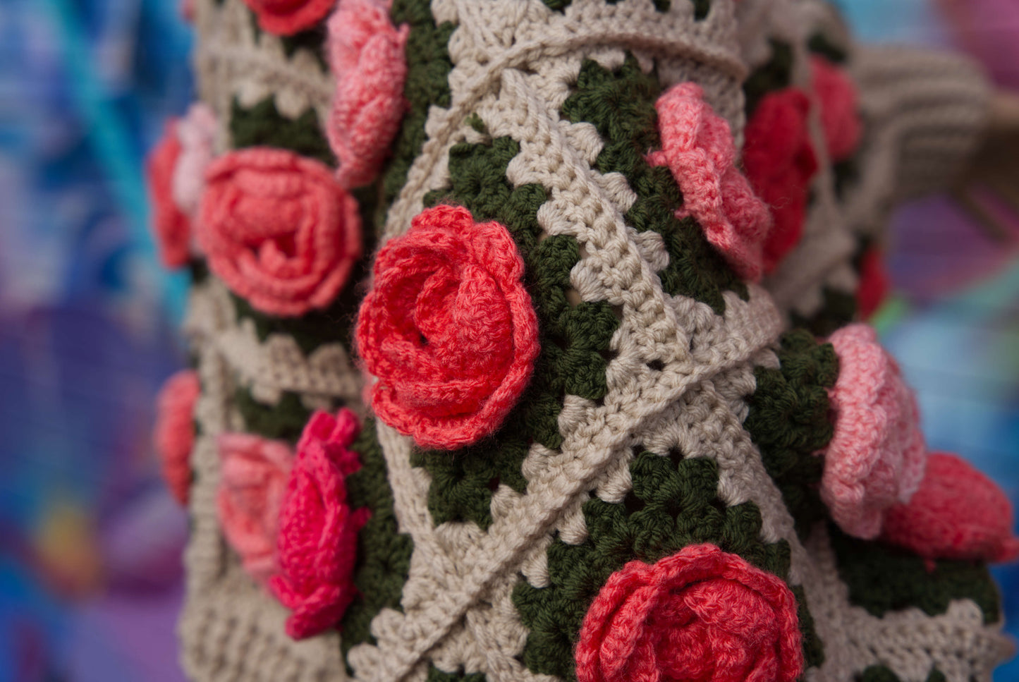 Coral Ombre Rose Flower Cardigan on Cream