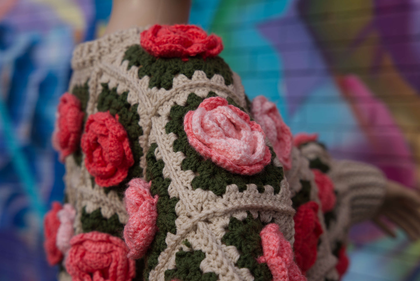 Coral Ombre Rose Flower Cardigan on Cream