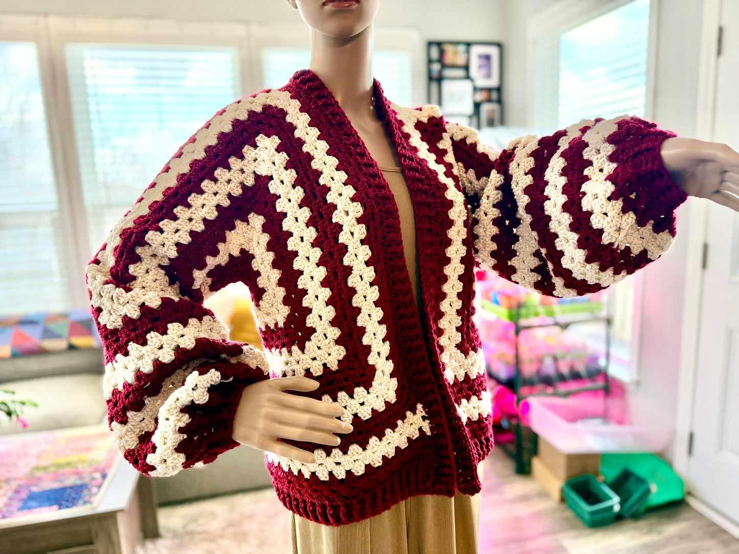 Crimson and Cream Sparkle Cardigan