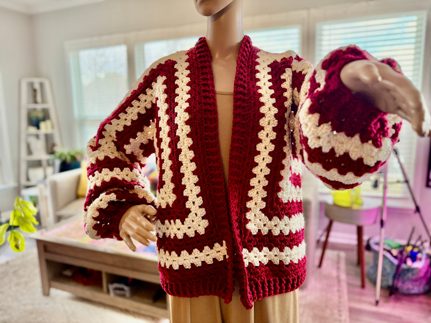 Crimson and Cream Sparkle Cardigan