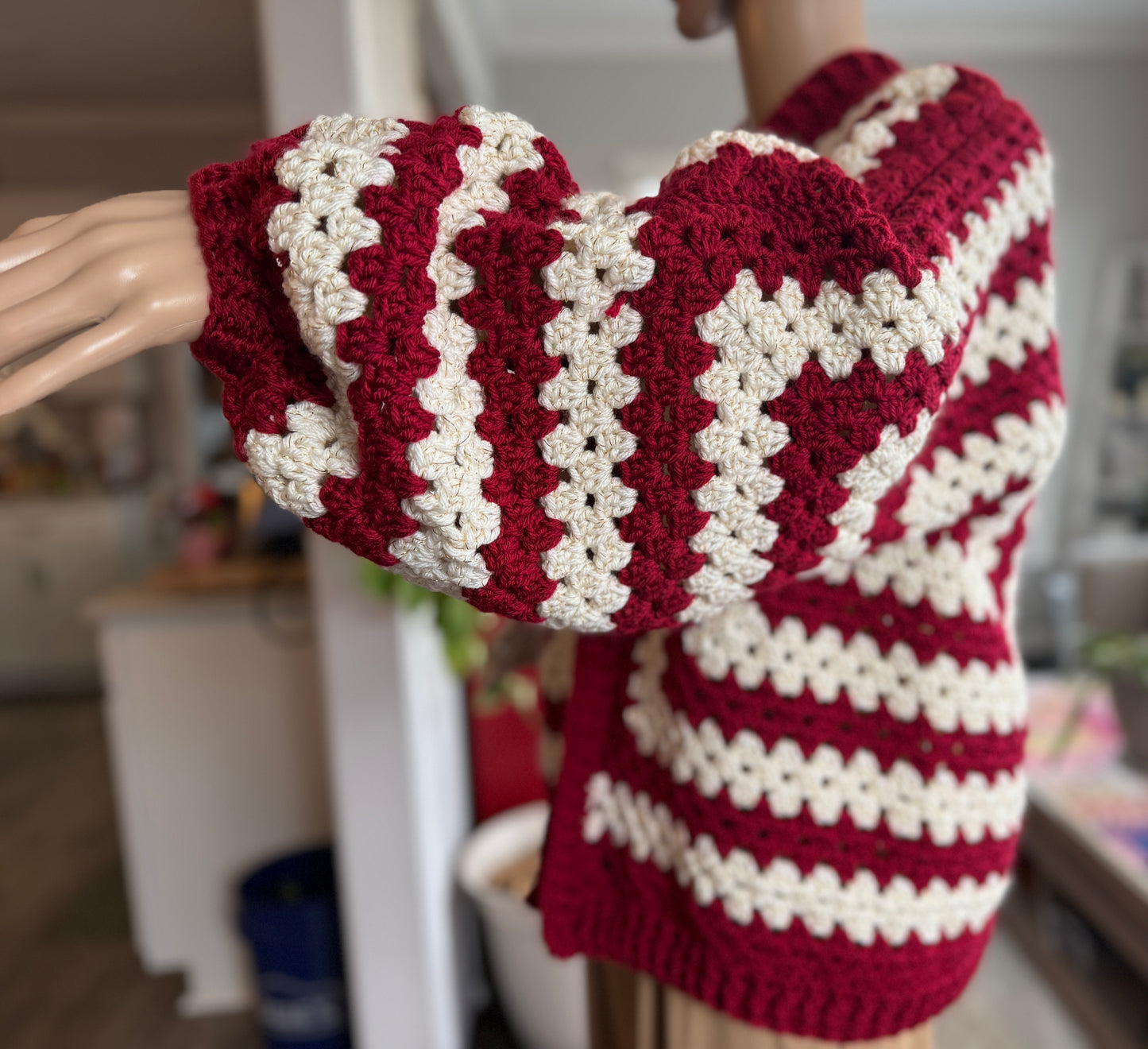 Crimson and Cream Sparkle Cardigan