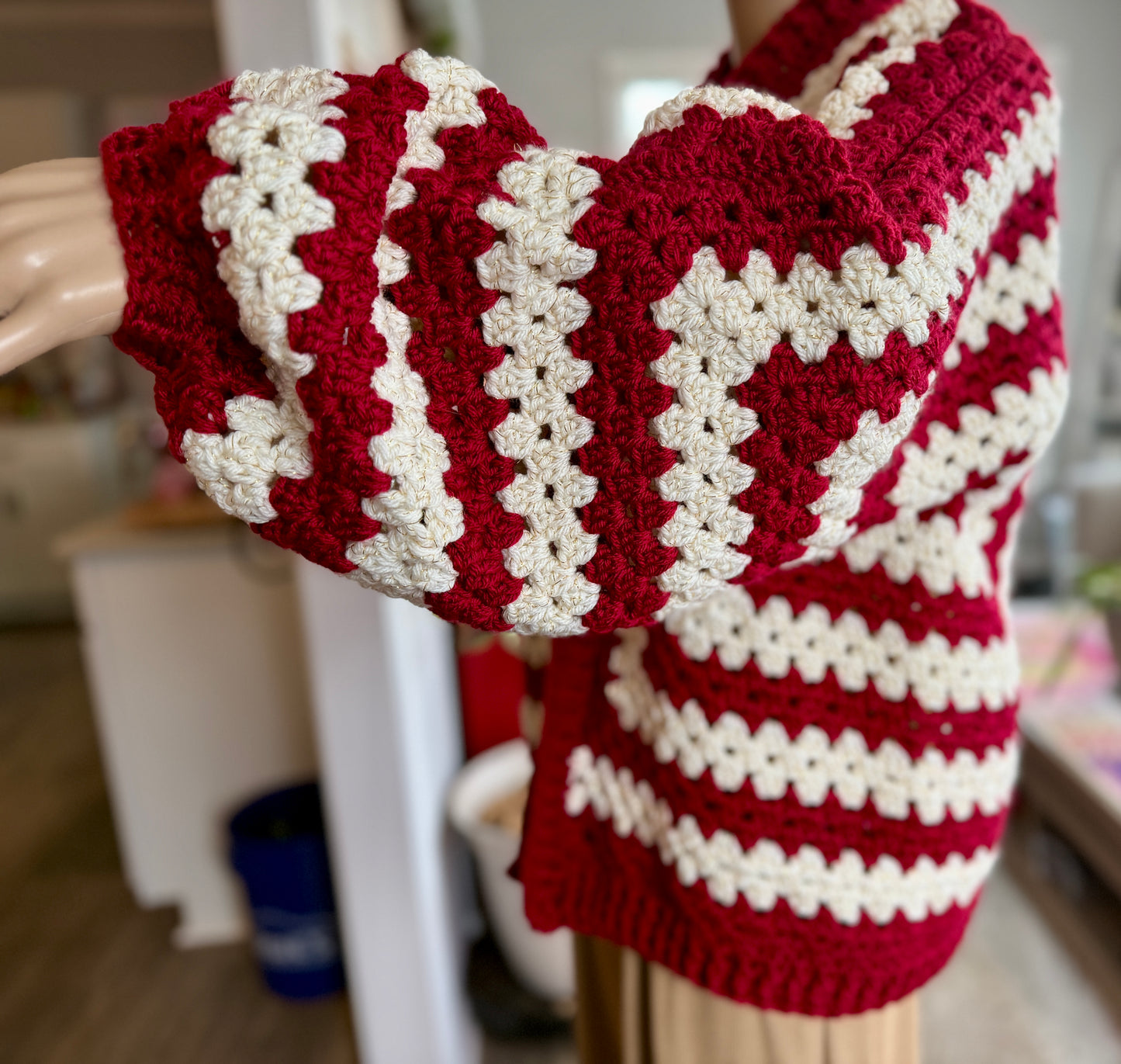 Crimson and Cream Sparkle Cardigan