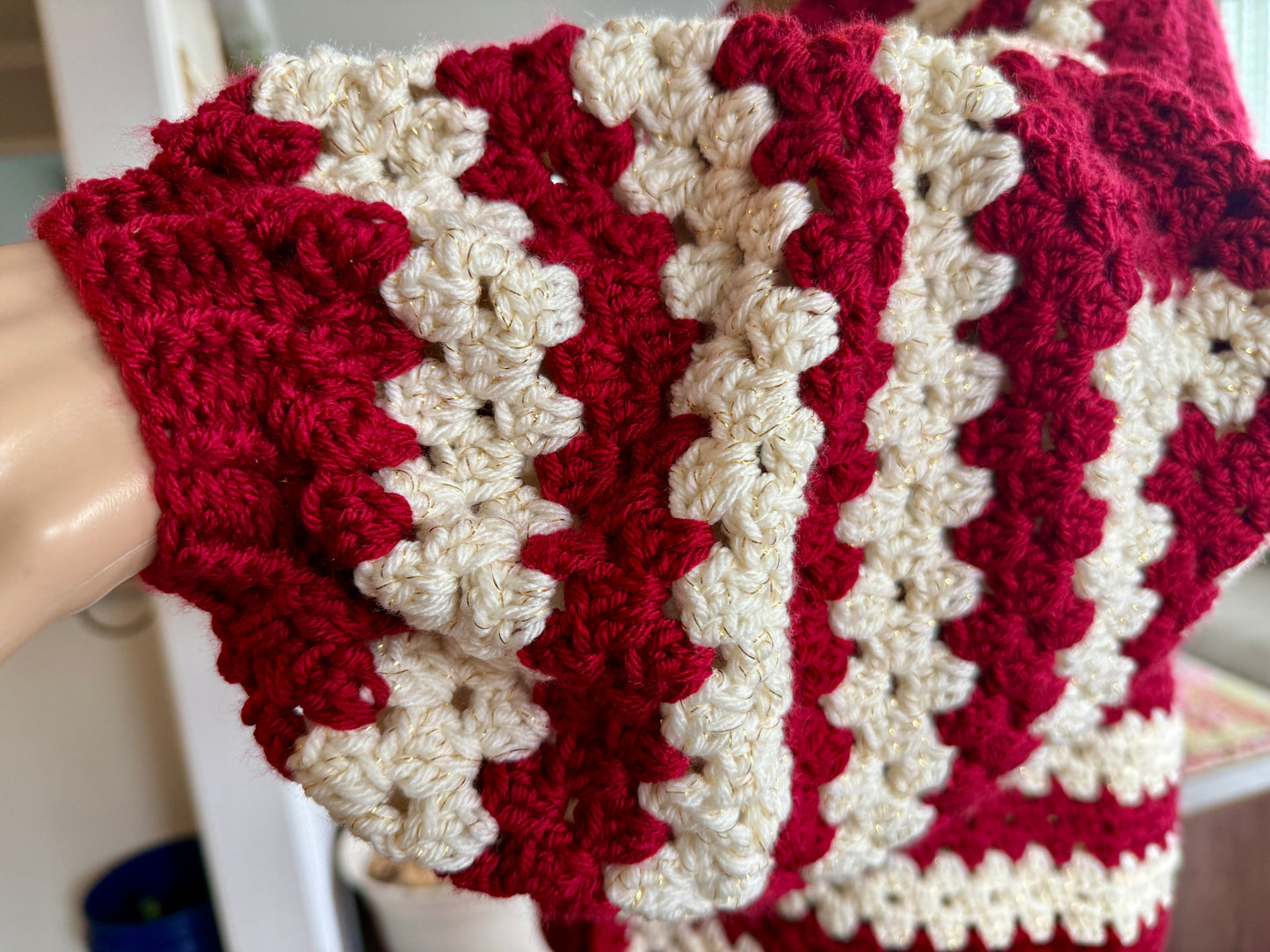 Crimson and Cream Sparkle Cardigan