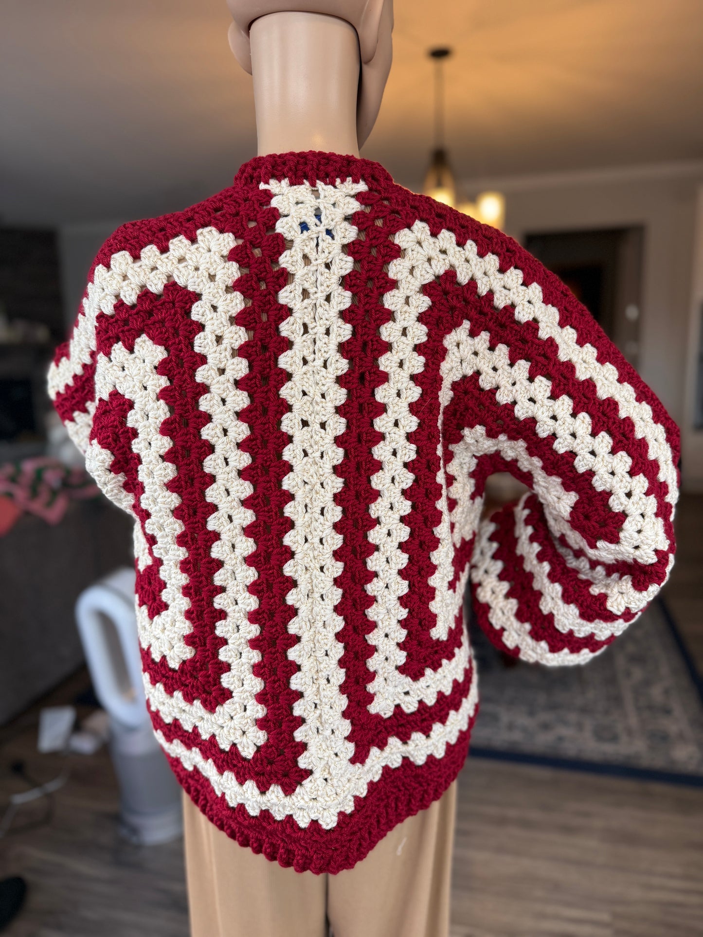 Crimson and Cream Sparkle Cardigan
