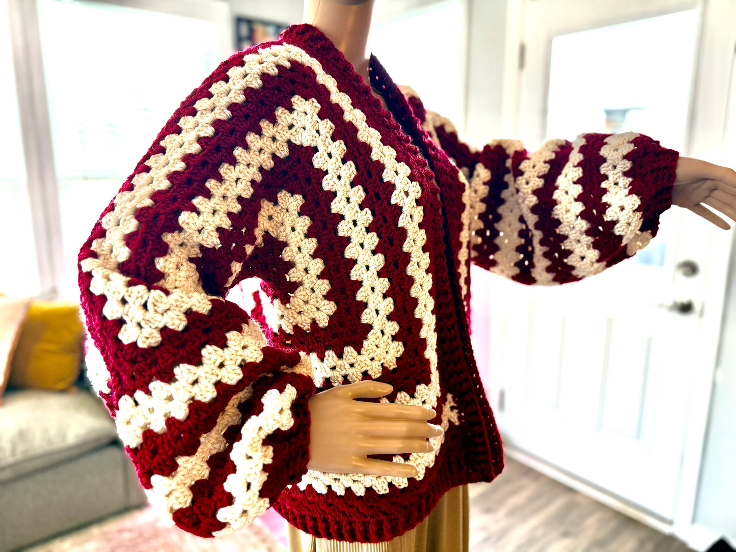 Crimson and Cream Sparkle Cardigan