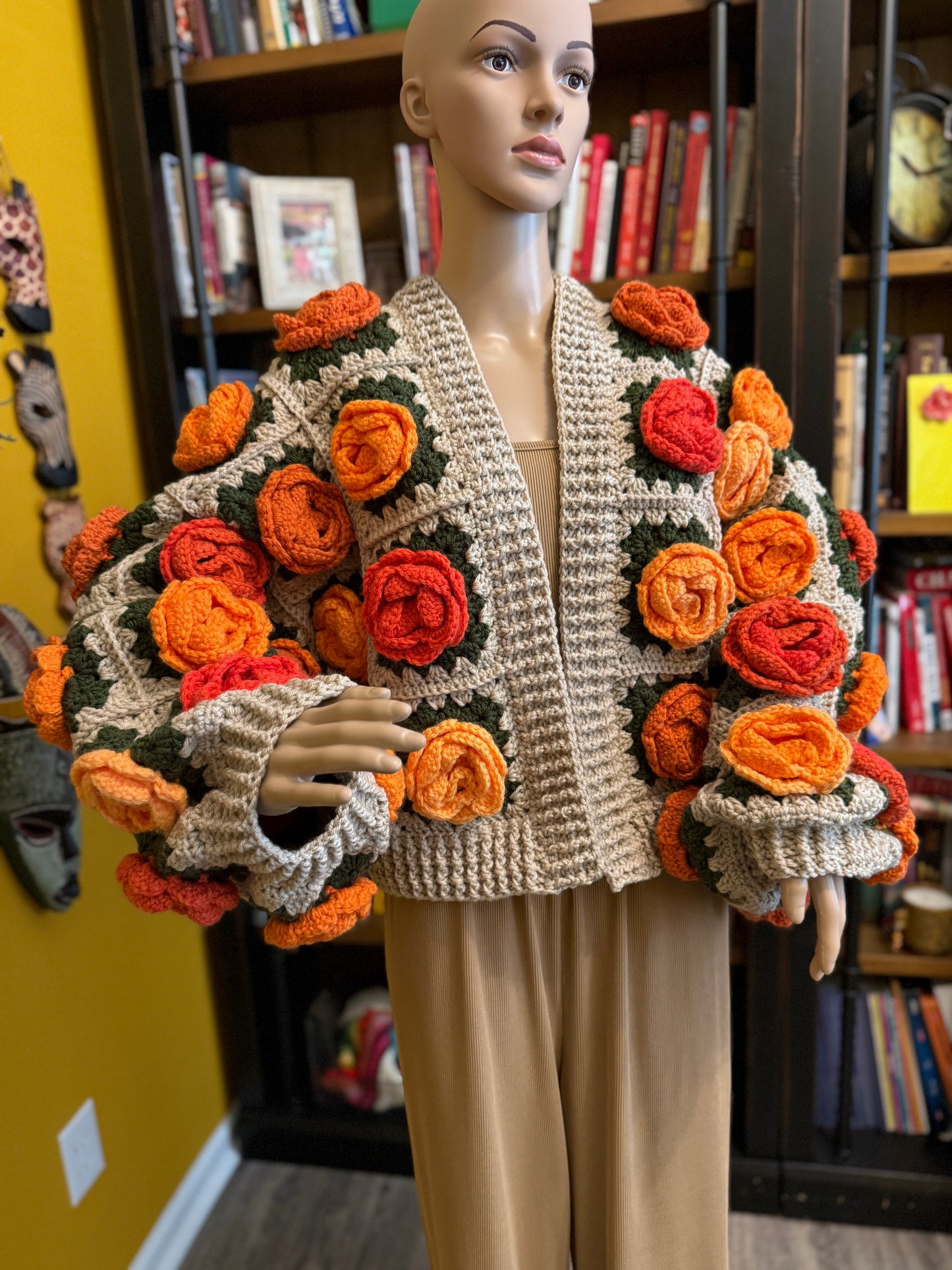Rose Garden Crochet Cardigan - Autumn Sunset Ombre Roses