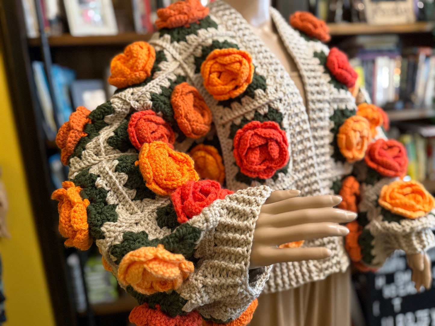 Rose Garden Crochet Cardigan - Autumn Sunset Ombre Roses
