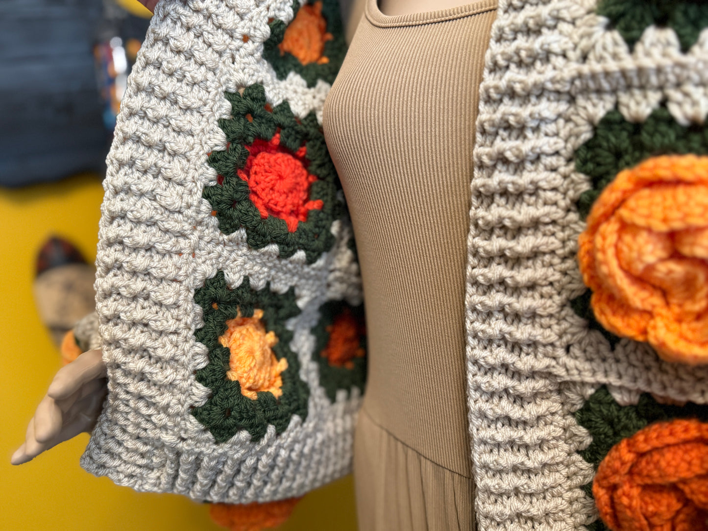 Rose Garden Crochet Cardigan - Autumn Sunset Ombre Roses