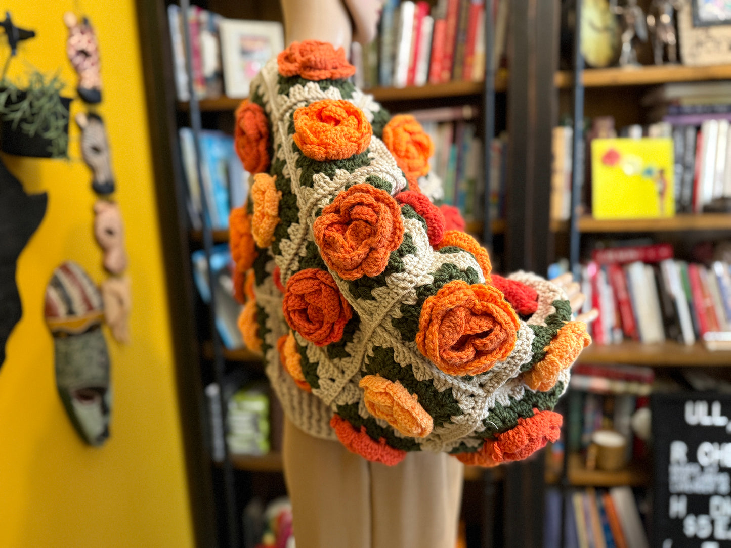 Rose Garden Crochet Cardigan - Autumn Sunset Ombre Roses