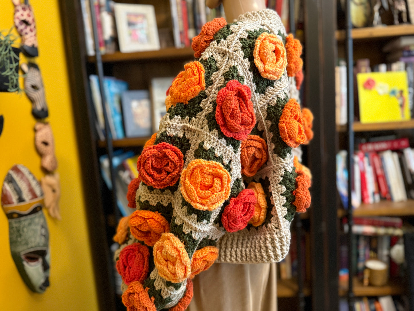 Rose Garden Crochet Cardigan - Autumn Sunset Ombre Roses
