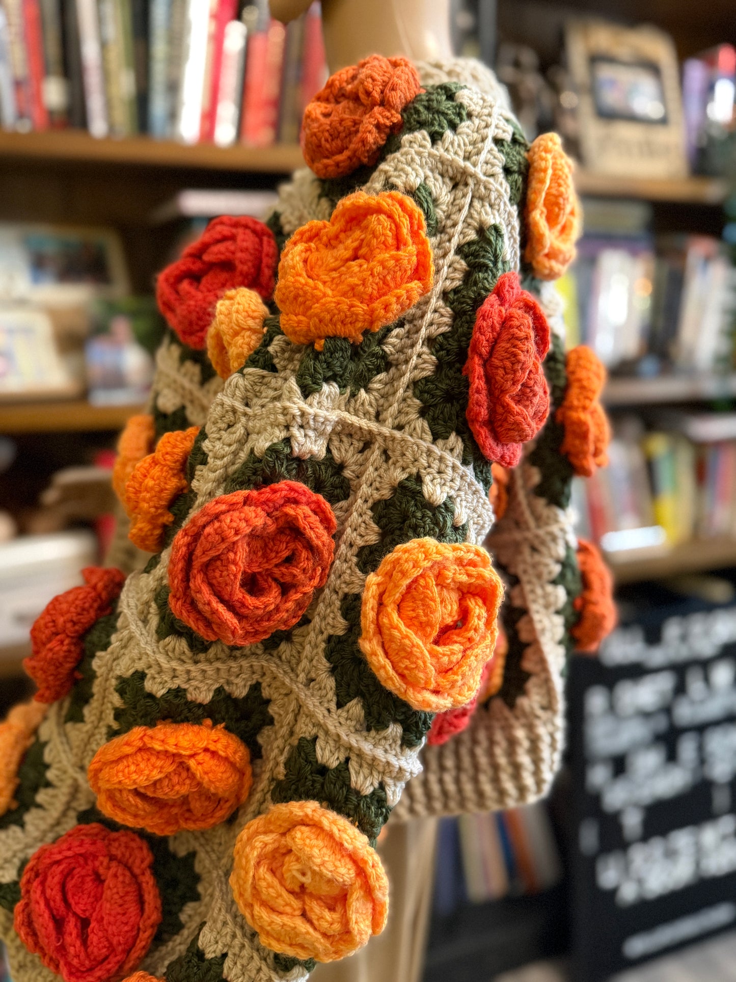Rose Garden Crochet Cardigan - Autumn Sunset Ombre Roses