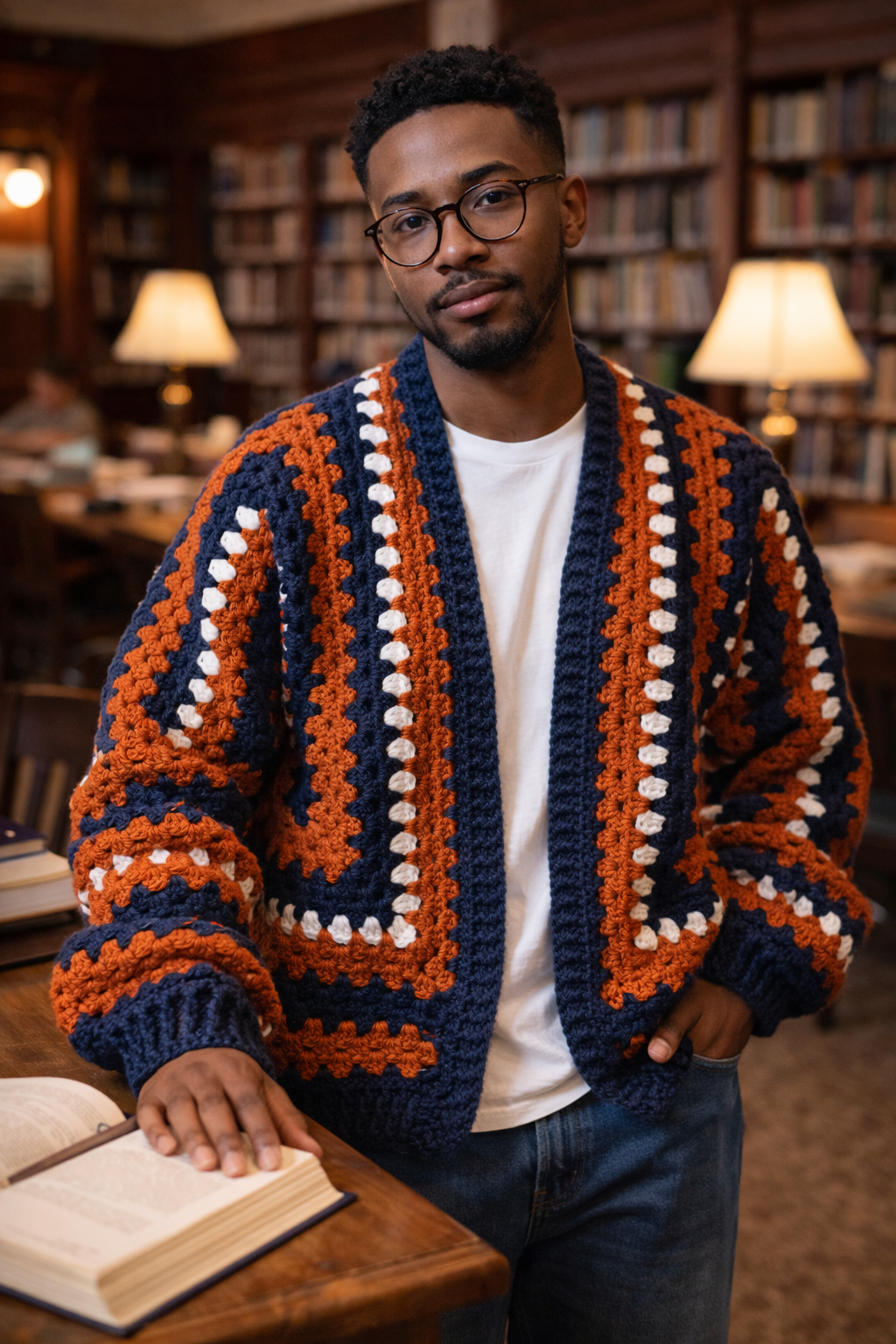 "Study Hall" - Handmade Crocheted Cardigan