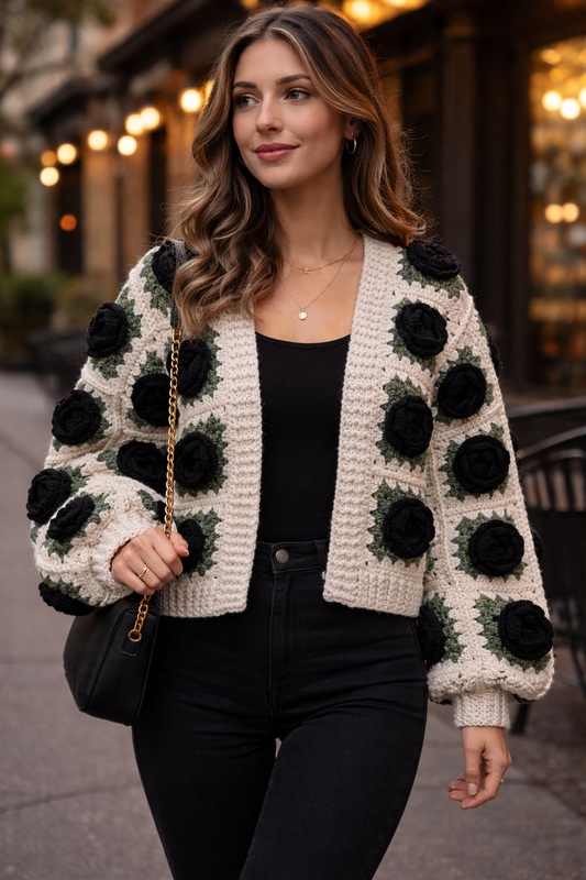 Black Rose Garden Crochet Cardigan