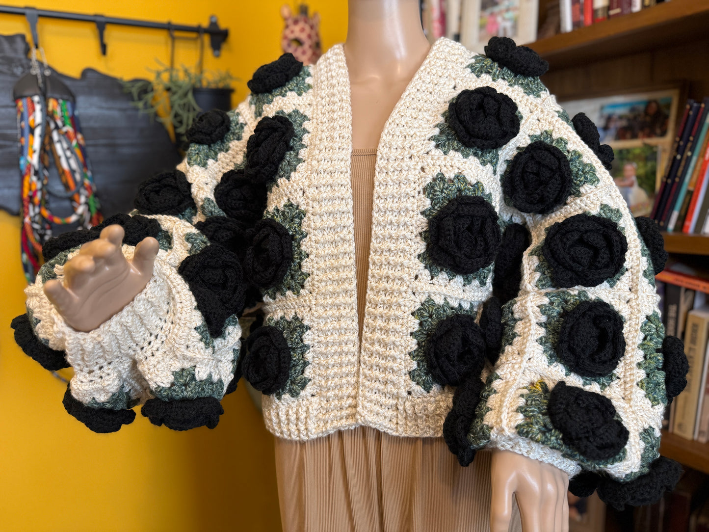 Black Rose Garden Crochet Cardigan