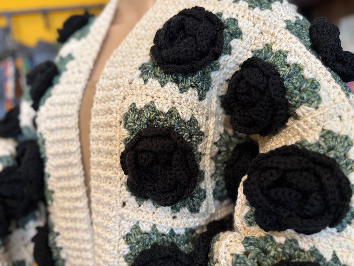 Black Rose Garden Crochet Cardigan