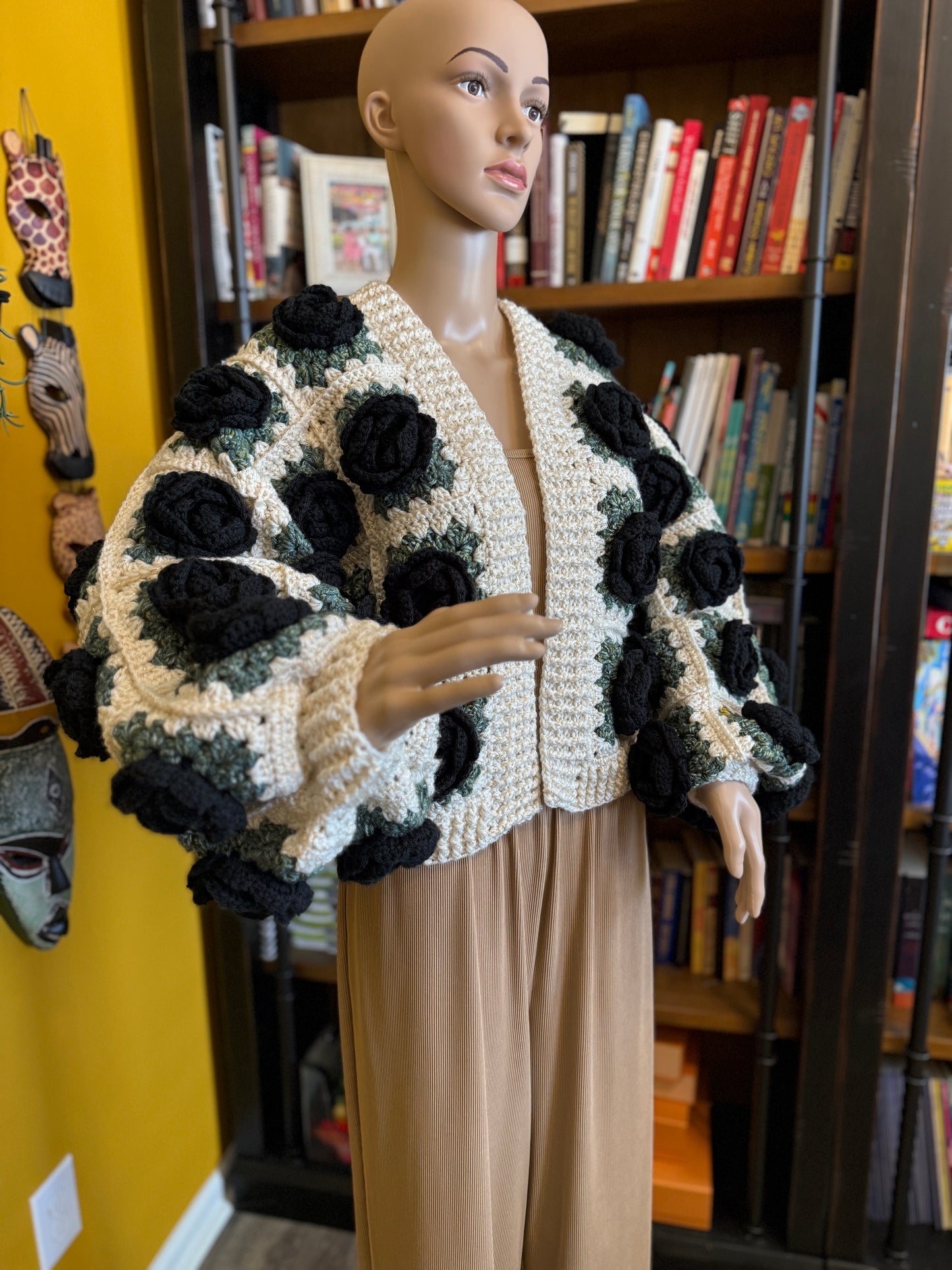 Black Rose Garden Crochet Cardigan