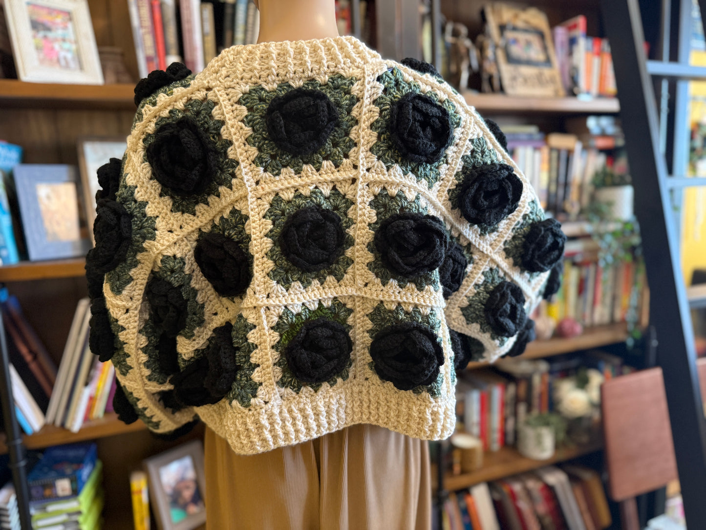 Black Rose Garden Crochet Cardigan