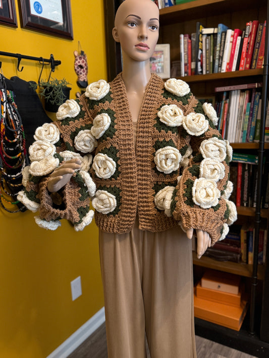 Rose Garden Crochet Cardigan — Cream Roses