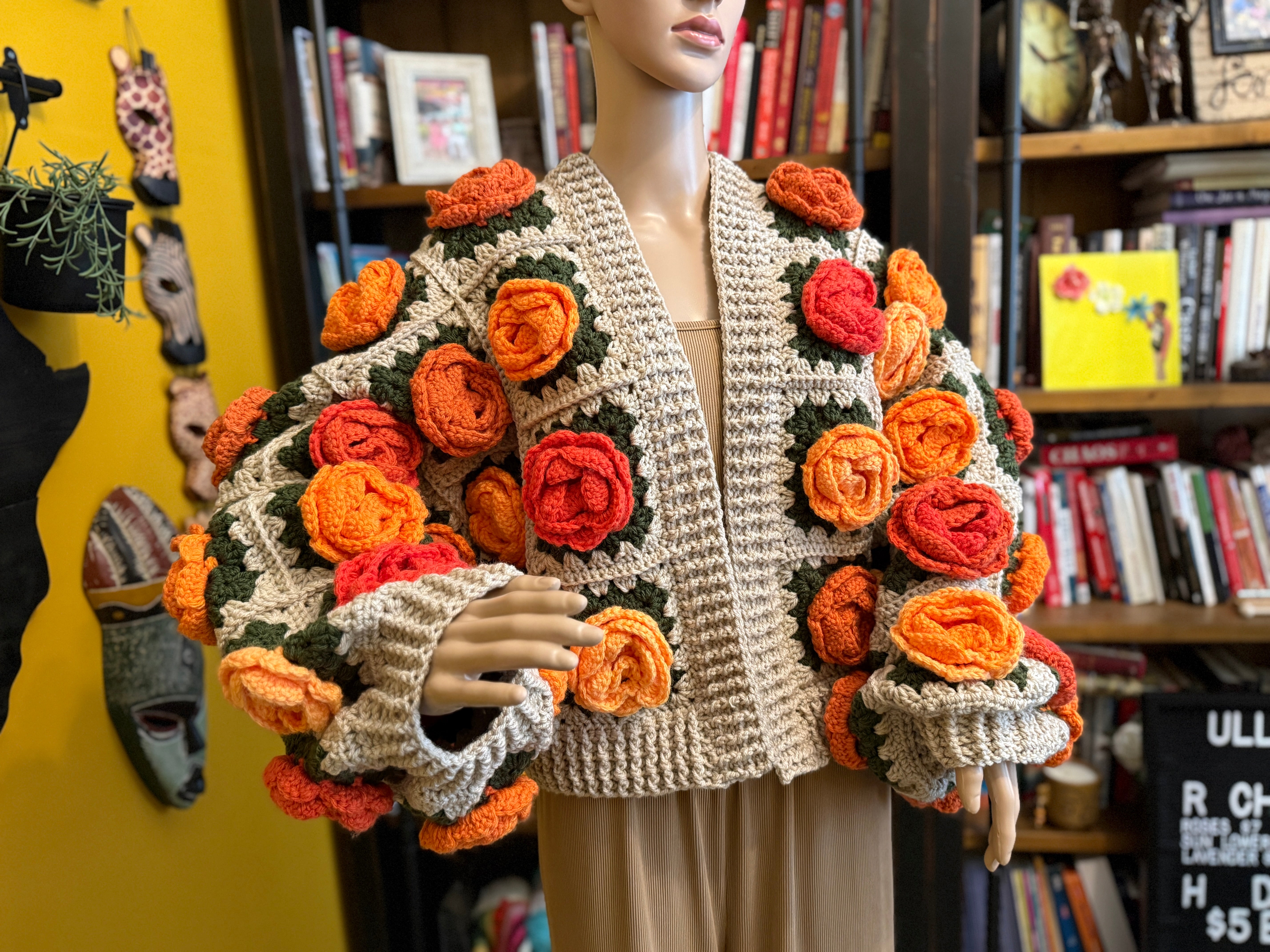 Rose Garden Crochet Cardigan - Autumn Sunset Ombre Roses – Full of