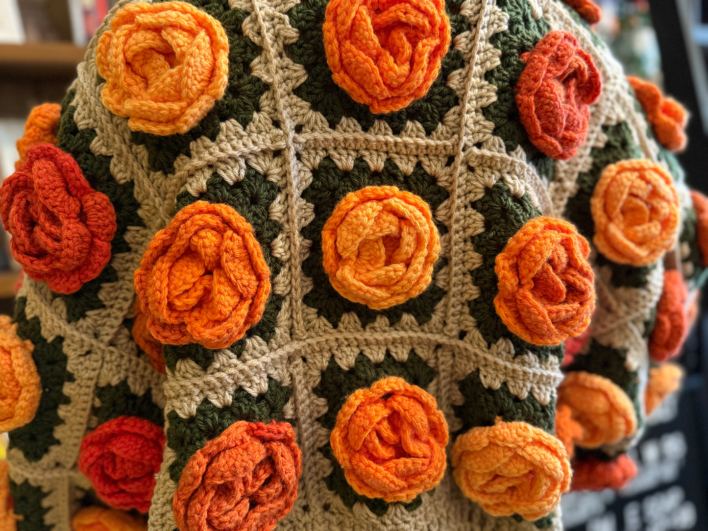 Rose Garden Crochet Cardigan - Autumn Sunset Ombre Roses