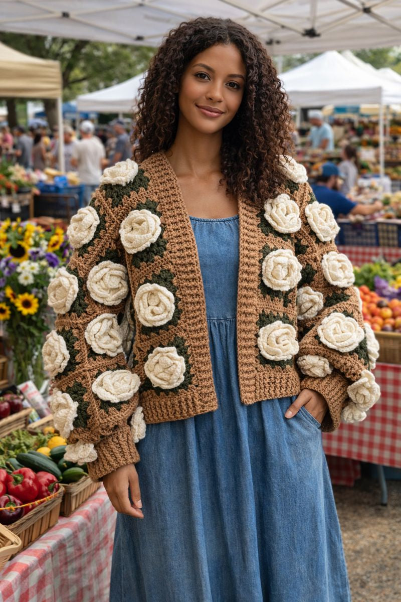 Rose Garden Crochet Cardigan — Cream Roses