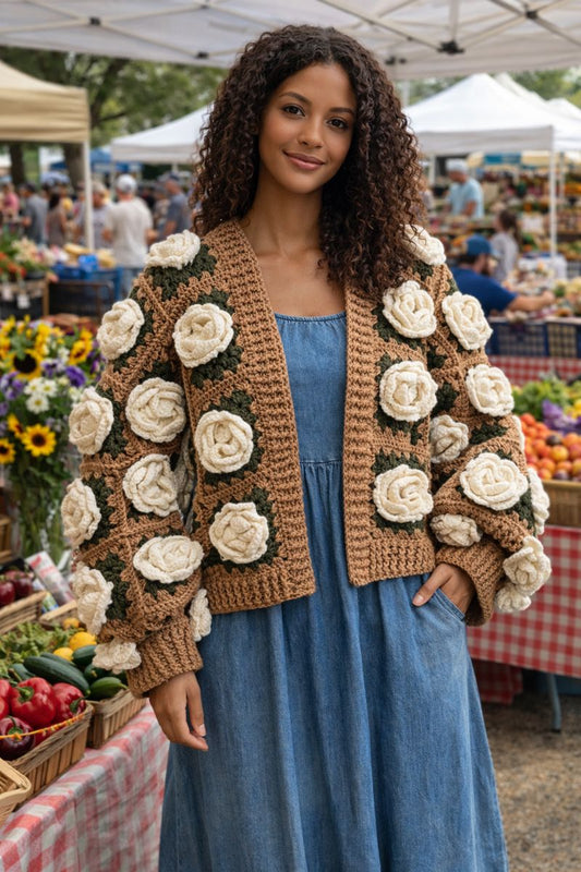 Rose Garden Crochet Cardigan — Cream Roses