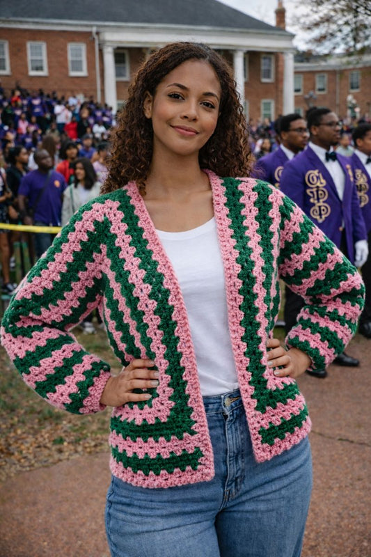 💗💚 AKA-Inspired Handmade Crocheted Cardigan
